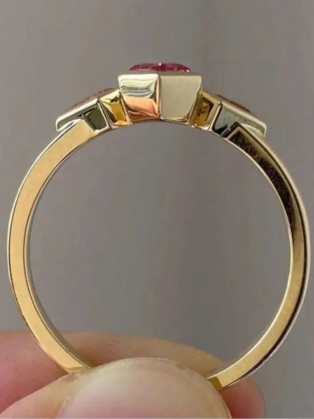 CZ Ring with Pink Hexagonal Center Stone and Pink Side Stones size 7